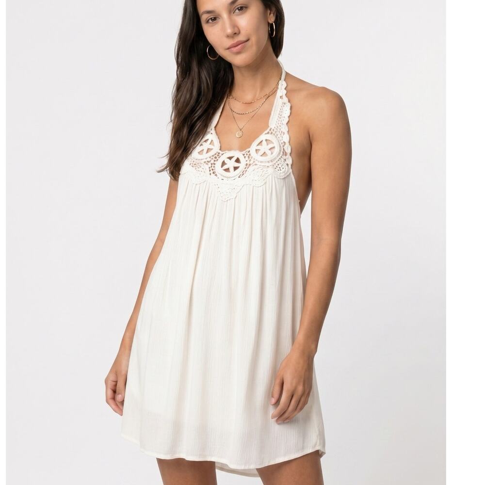 LuLus White Beach Cover Up Crochet Shell Dress S/M